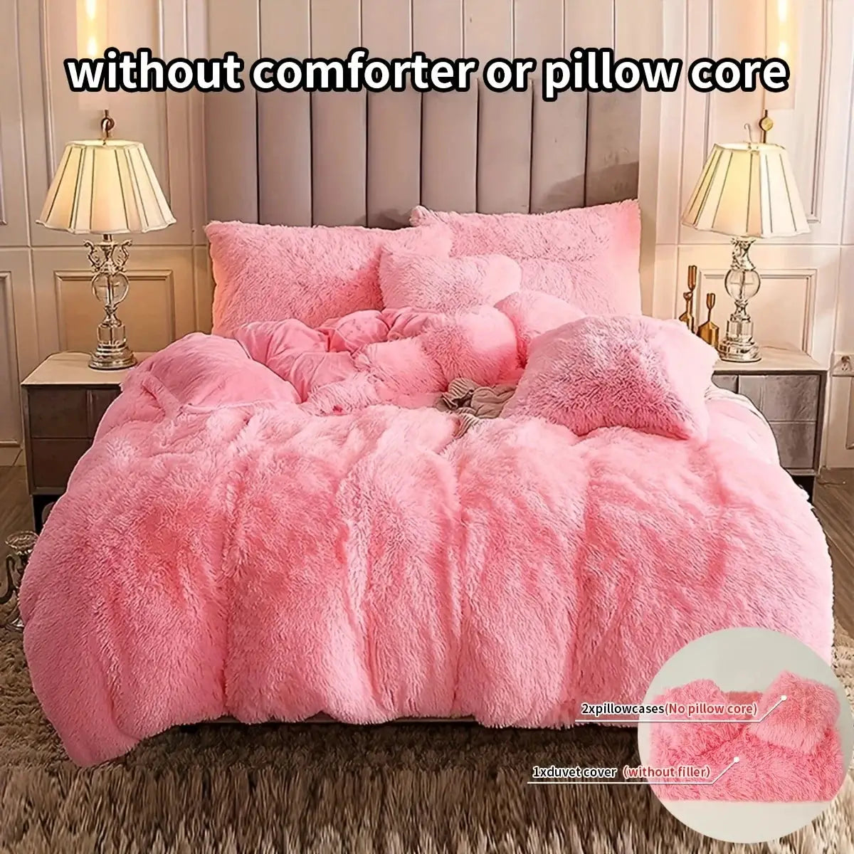 3-Piece Plush Duvet Cover Set by Simples Market in pink with 2 pillowcases and a duvet cover