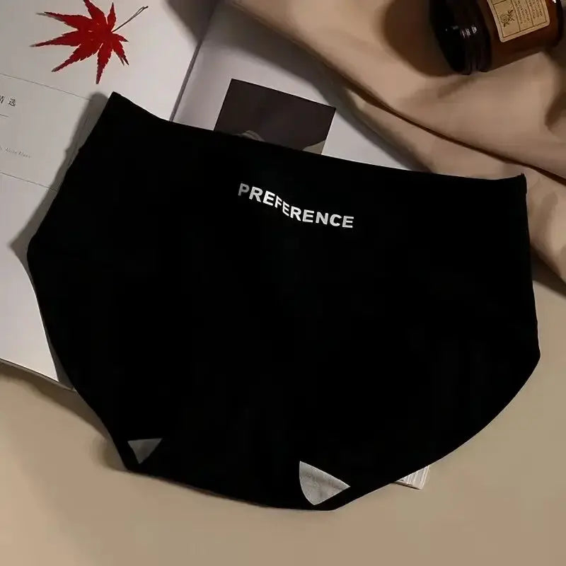 Black cotton mid-waist women's panties with white PREFERENCE logo, 1-pack