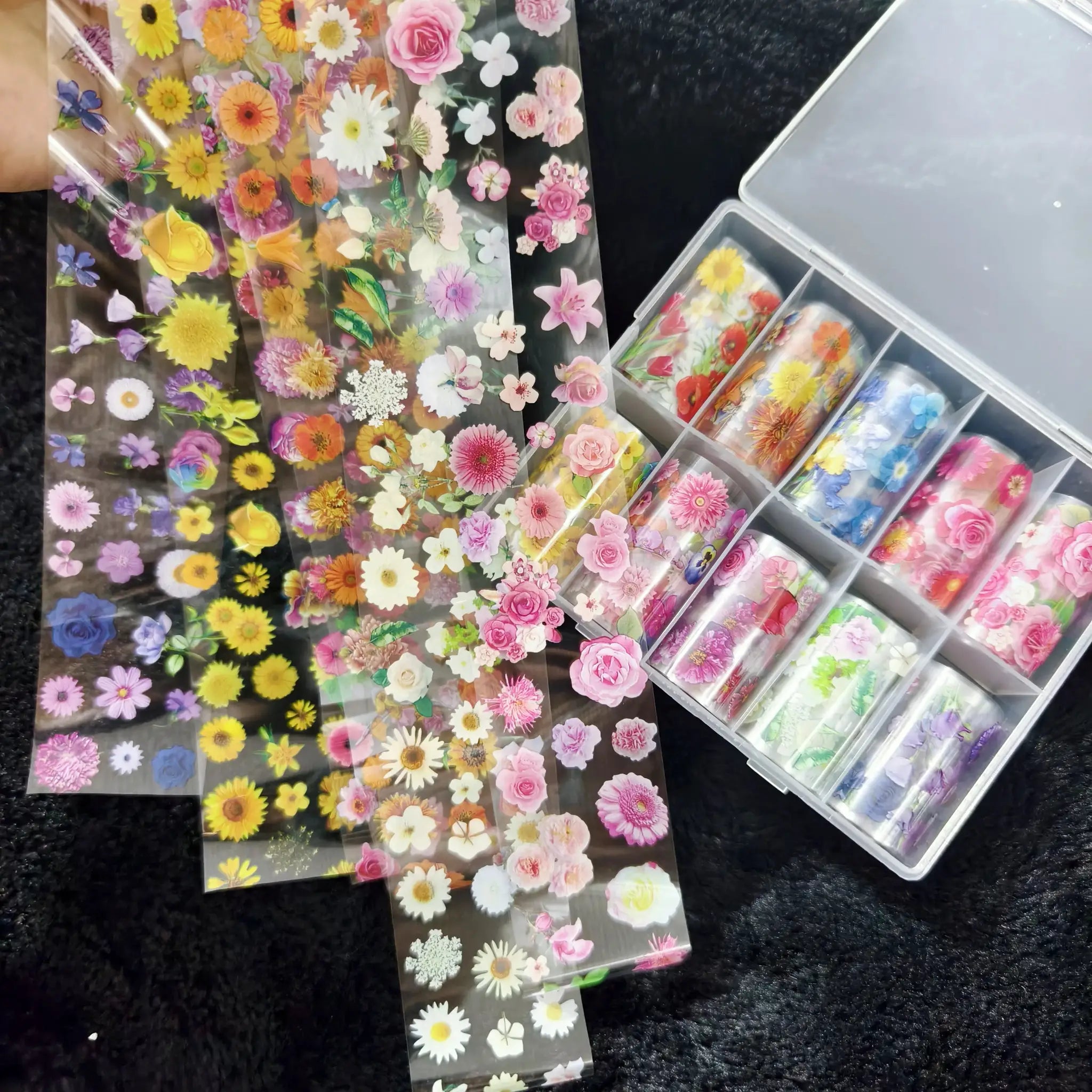 Nail art decals set: 10 rolls of colorful floral foil stickers by Simples Market