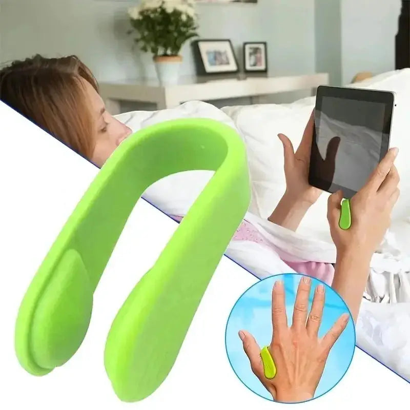Mini Hukou U-shaped finger joint tiger point massage clip in bright green silicone, portable hand acupressure massager