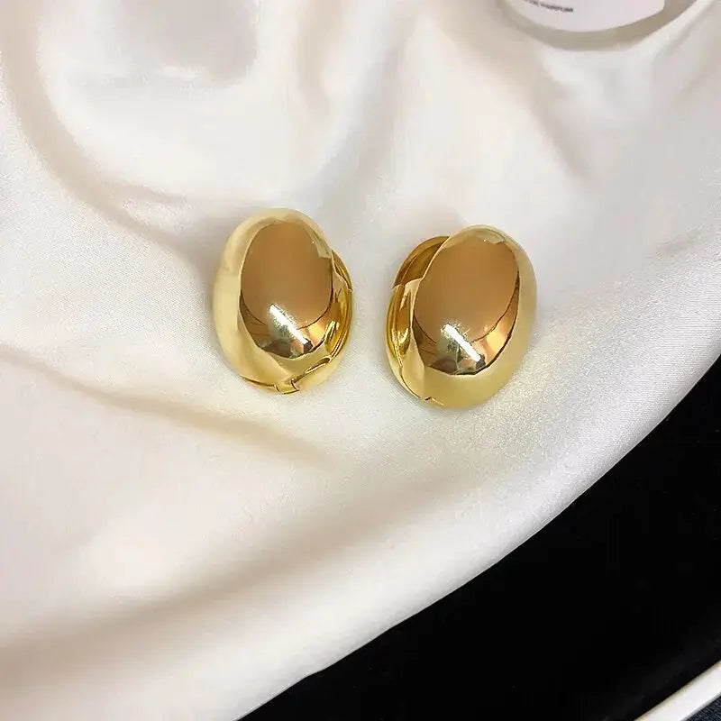Gold Tone Irregular Oval Stud Earrings For Women Minimalist Geometric Jewelry Fashion Accessory