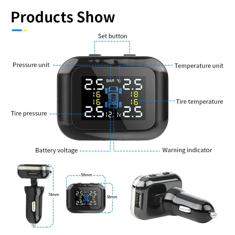 Simples Market Car TPMS cigarette-lighter wireless USB digital tire pressure monitoring system with 4 sensors