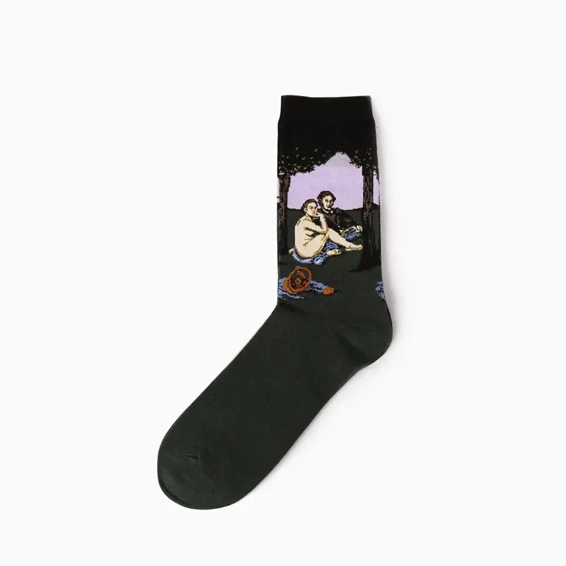 Van Gogh Mural Inspired Retro Men Socks 1 Pair Autumn Winter World Famous Oil Painting Series Funny Socks