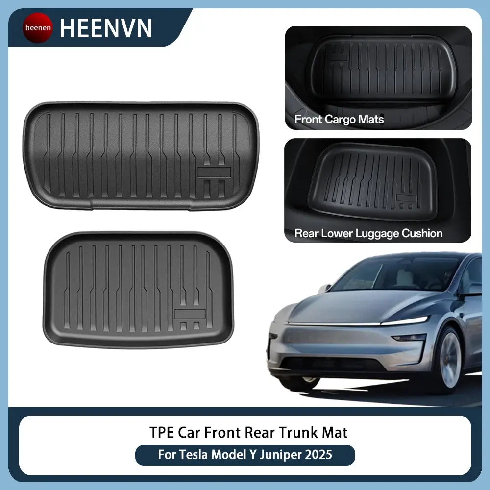 TPE Car Front and Rear Trunk Mats for Tesla Model Y Juniper 2025–2026, anti-slip waterproof full coverage, 2 mats