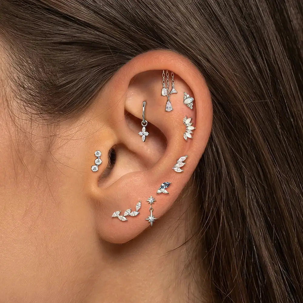 AIDE heart round ball flat helix piercing earring set in 925 sterling silver with zircon studs
