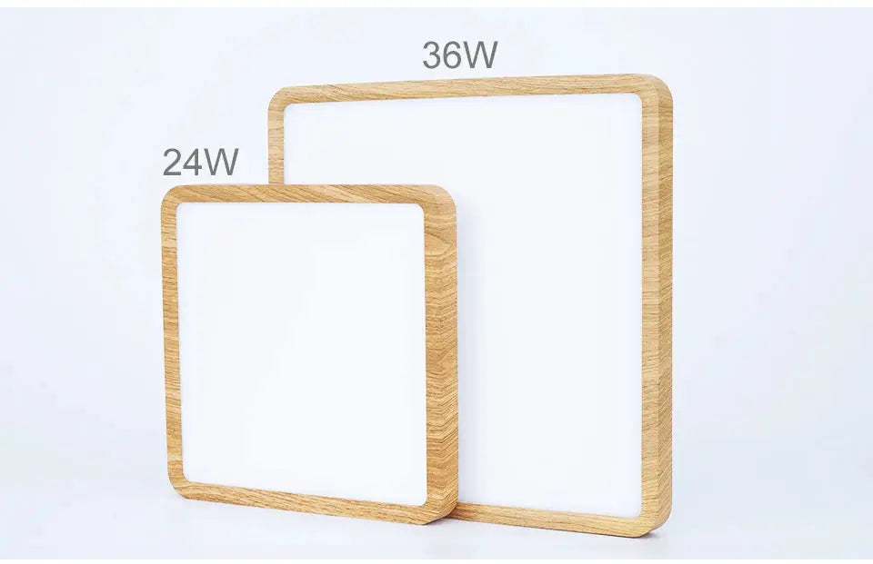Simples Market MARPOU ultra-thin square LED ceiling light pair with wood grain frames (24W and 36W)