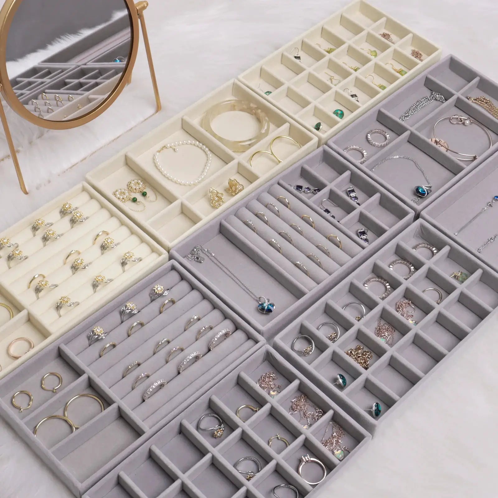 Velvet Jewelry Box With Tray Organizer For Rings Earrings Necklace Bracelet Storage Case