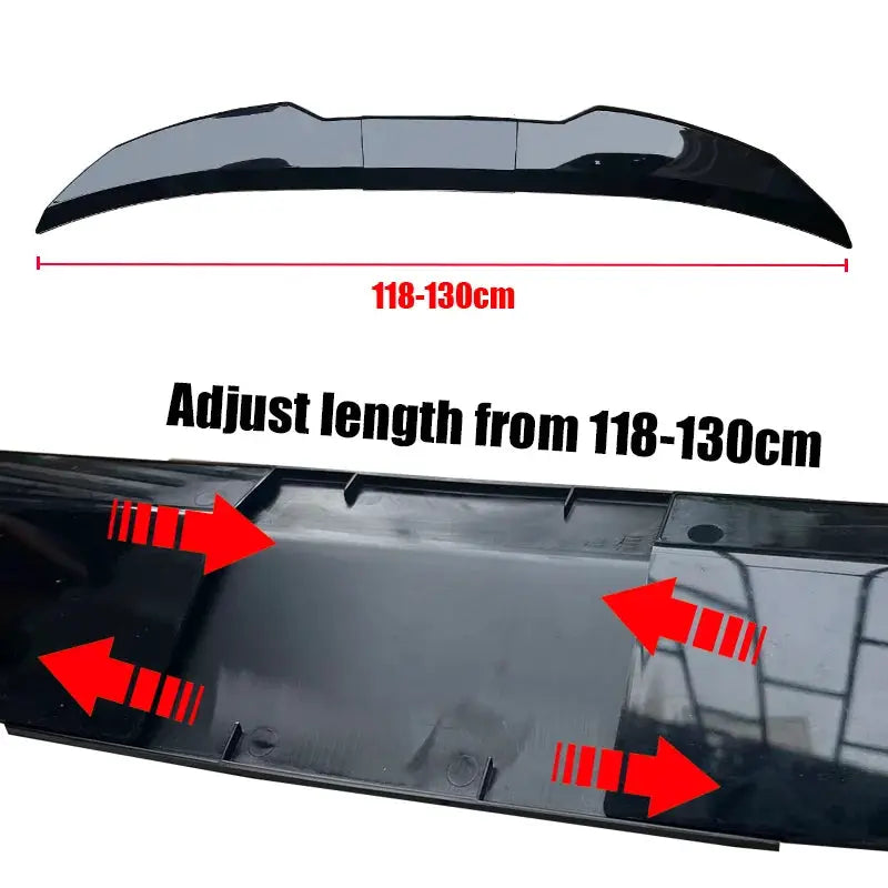 Simples Market BMW 3 Series E46 rear spoiler lip wing, 3pc, gloss black ABS ducktail, adjustable 118-130 cm.