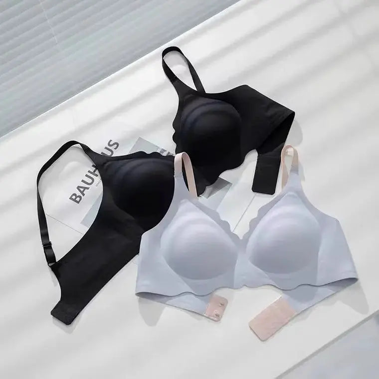 No Trace Top wireless bras in black and pale blue, adjustable straps, 3-pack