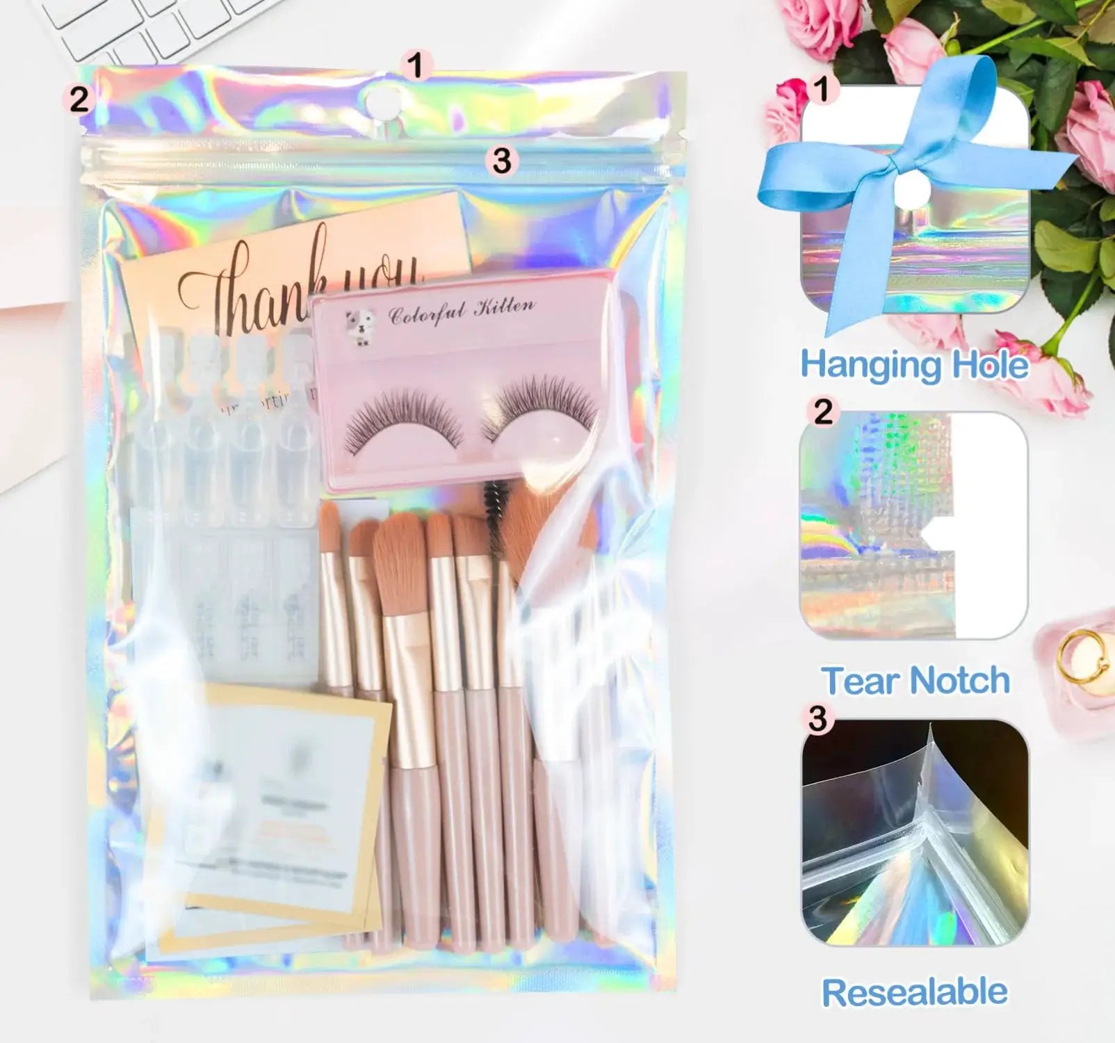 Laser Sealing Bags Holographic Plastic Pouches Resealable For Jewelry Gift Packaging Food Candy Kitchen Storage