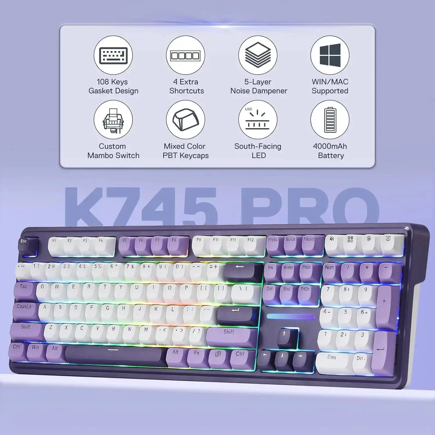 Redragon K745 PRO wireless gasket RGB mechanical gaming keyboard with 108 keys