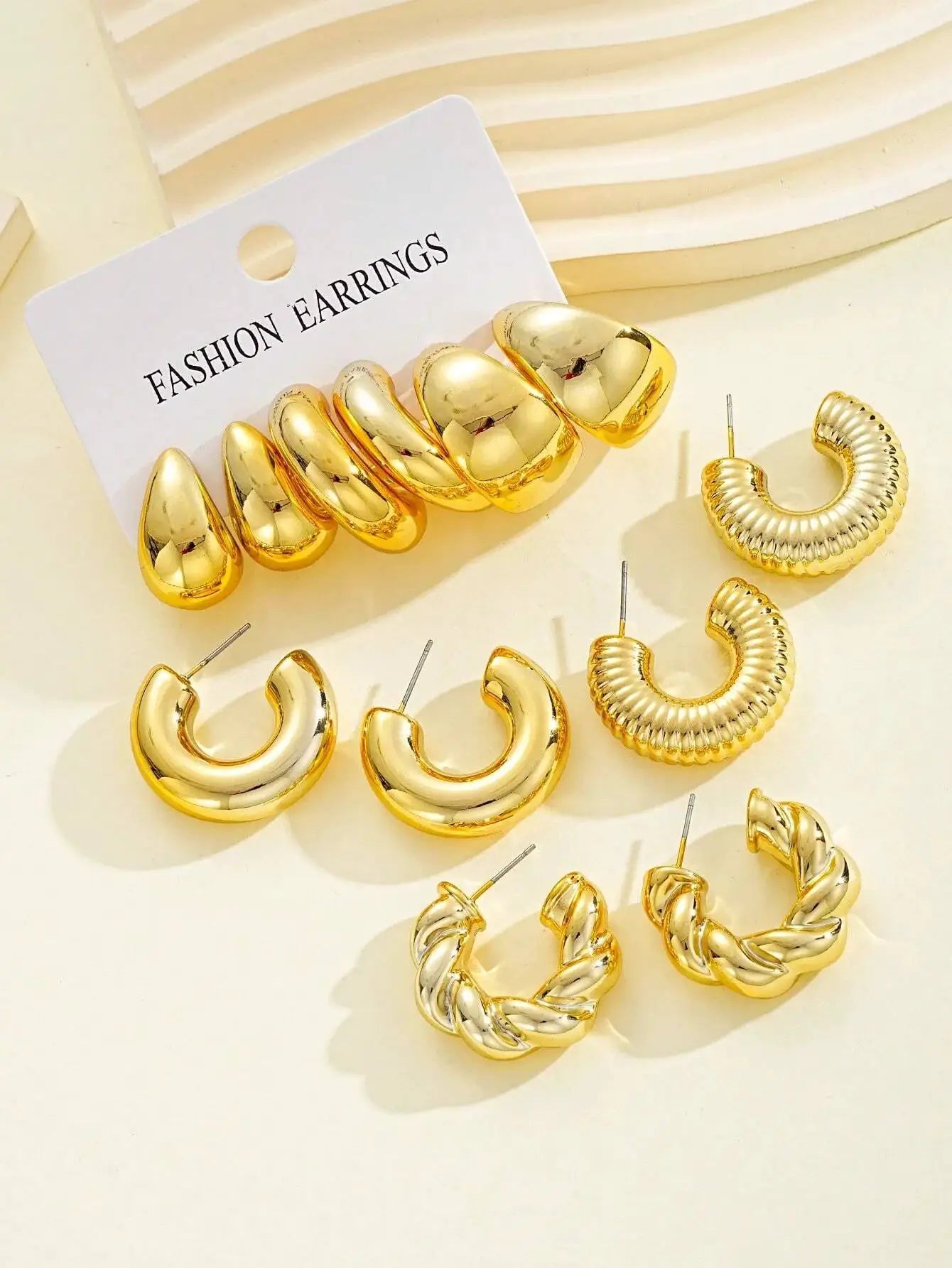 Fashion Classic Twist C Shape Earring Set For Women Tear Drop Gold Color Earrings For Daily Workplace And Party Outfits