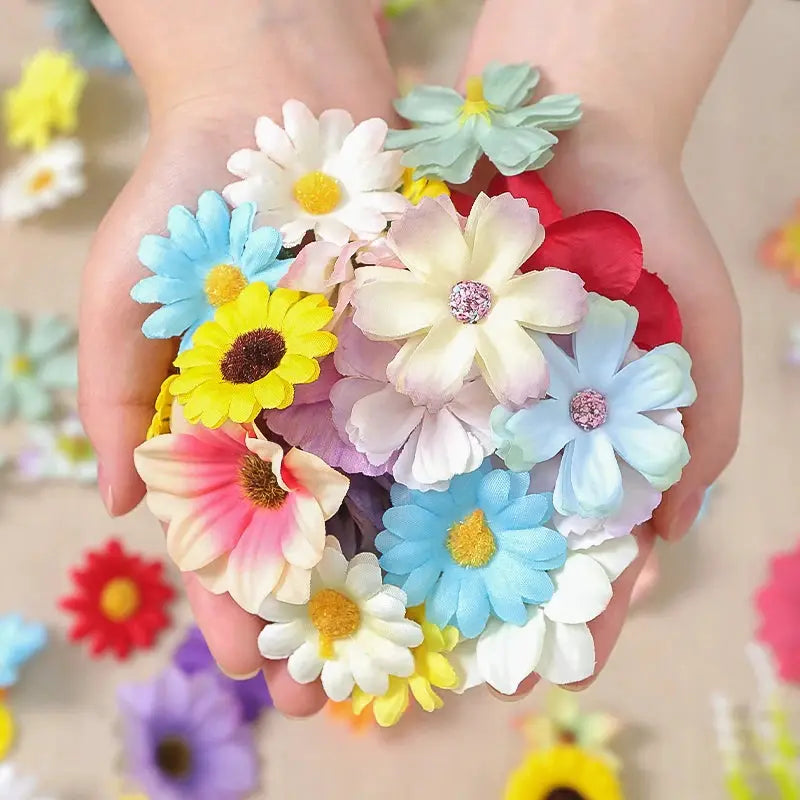 Silk artificial flower mix; multicolored daisies bundle for home decor and wedding crafts, 20/50 pcs
