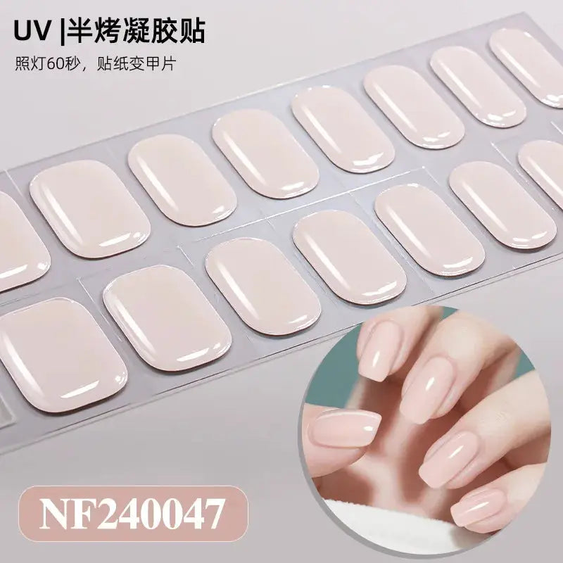 Simples Market UV semi-cured gel nail wraps in nude pink, full-cover manicure stickers sheet NF240047