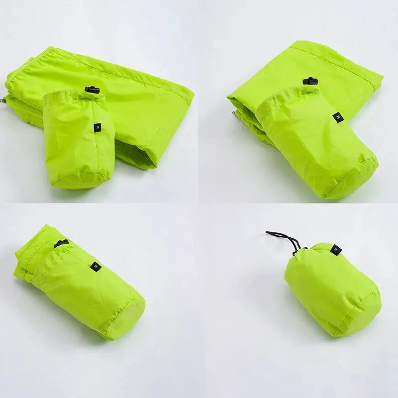 JNLN unisex hiking rain jacket neon green, waterproof and packable with compact pouch