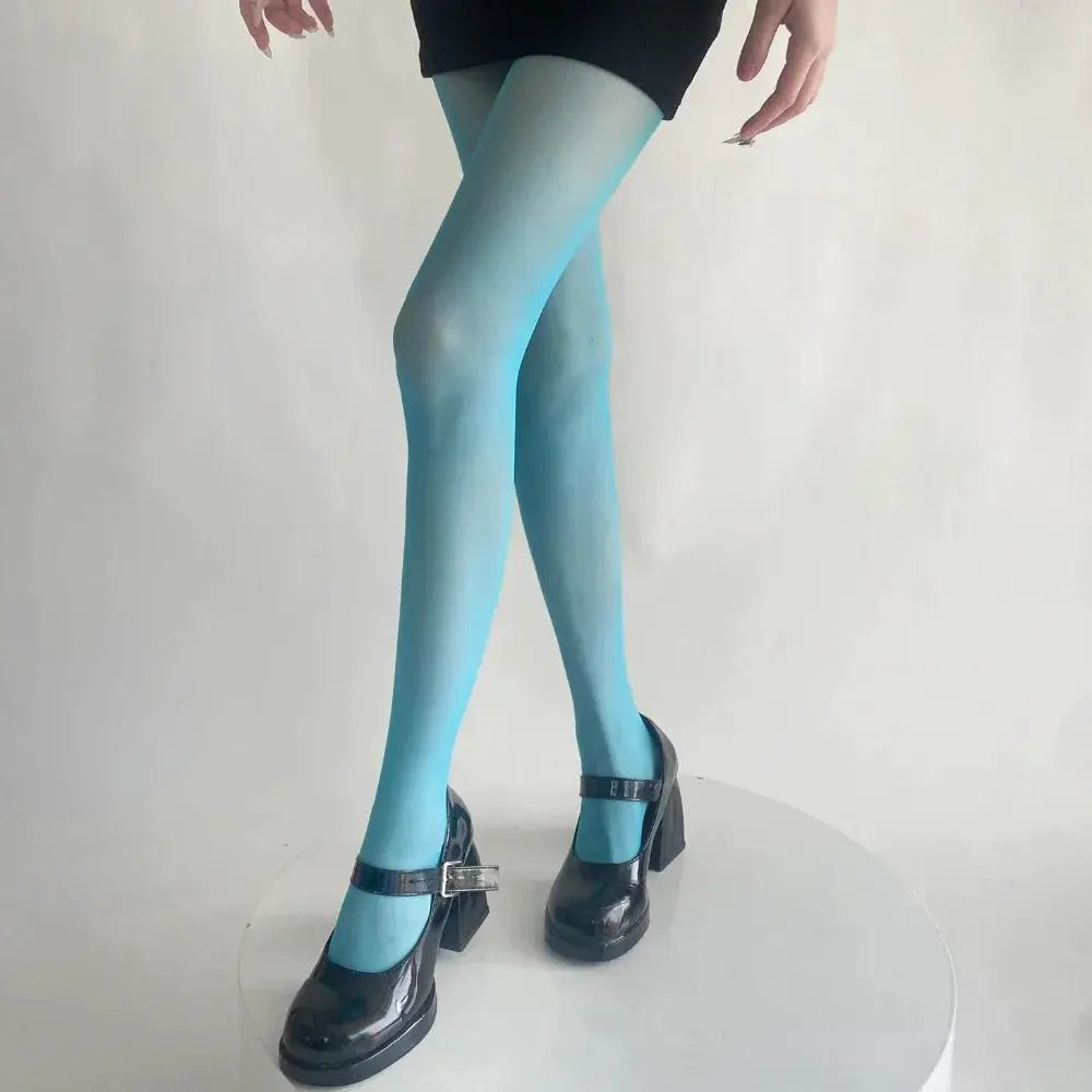 Azure Velvet Ultra Thin Nylon Thigh High Stockings Velvet Finish For Elegant Daily Wear