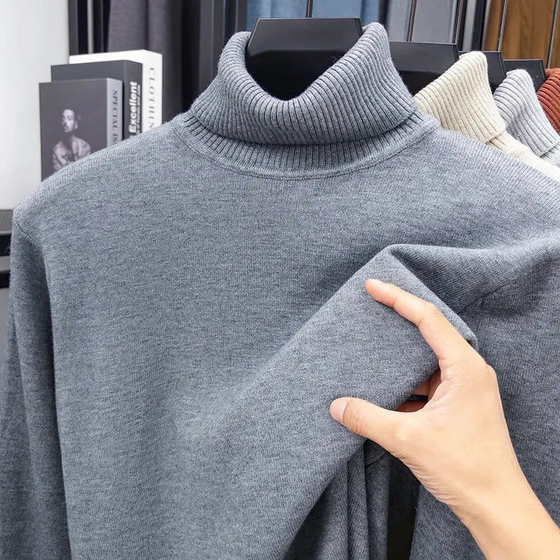 Autumn men's knitted turtleneck sweater from Simples Market in grey, slim fit, long sleeve anti-pilling pullover