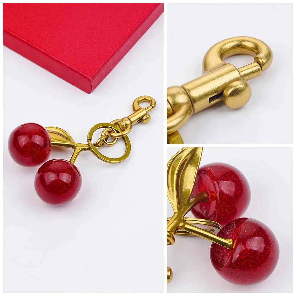 Crystal Cherry Charm Bag Pendant Keychain Lightweight High Grade Metal Accessory For Women