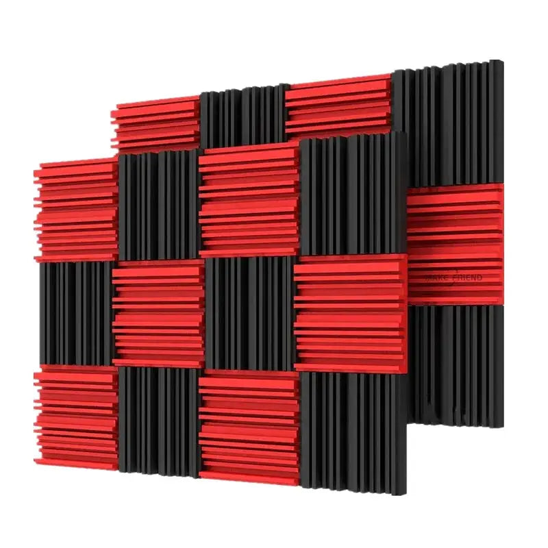 Make Friend 24Pcs Studio Acoustic Foam Panels, red and black, 25x25x5 cm, sound absorbing by Simples Market