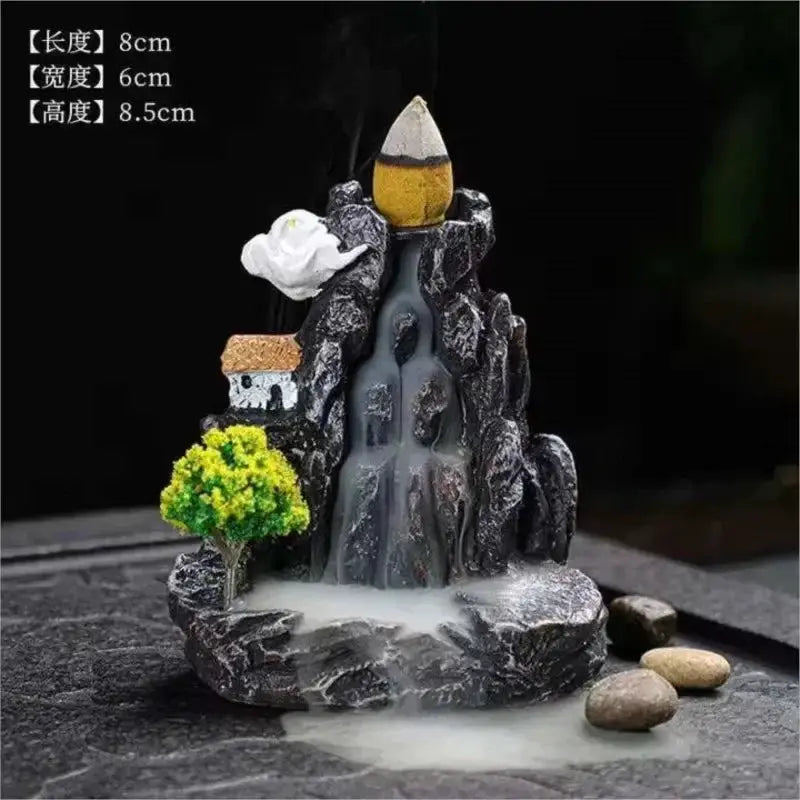 Incense Burner Mountain River Waterfall Backflow Zen Censer Holder for Home Decor