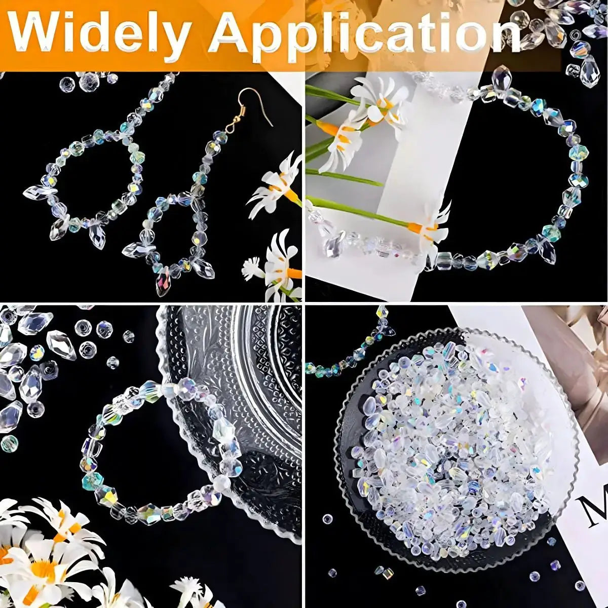 300 Pieces Mixed Sizes Crystal Rondelle Beads With Light AB Finish Clear Glass Gems For Jewelry Making DIY Necklace Kit