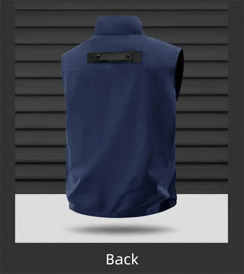 Men's outdoor multi-pocket fishing vest by Simples Market, navy blue, large size, breathable quick-drying