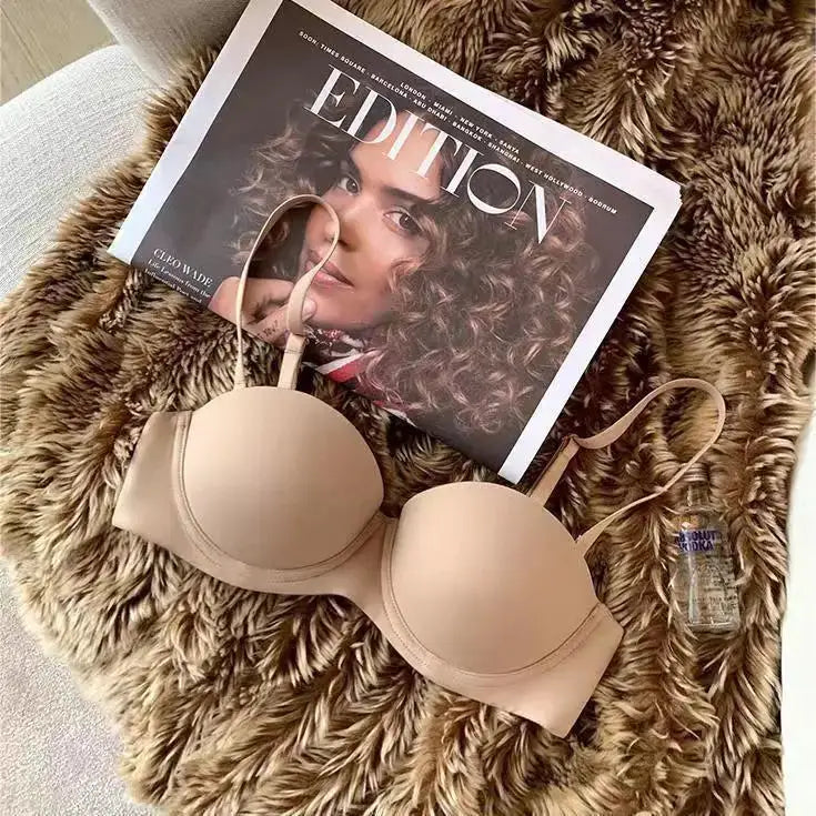 Women seamless push-up bra by Simples Market, beige non-wire half-cup bralette with two-hook back (S–XL)