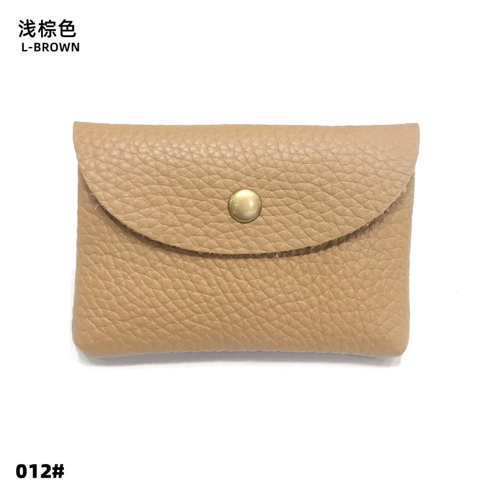 Simples Market leather card holder, tan L-BROWN pebble leather with envelope flap and brass snap