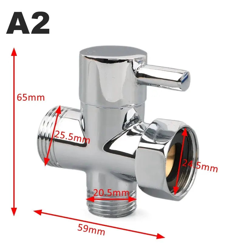 Simples Market 3-way brass shower arm adapter, chrome finish, diverter valve for handheld or fixed shower head