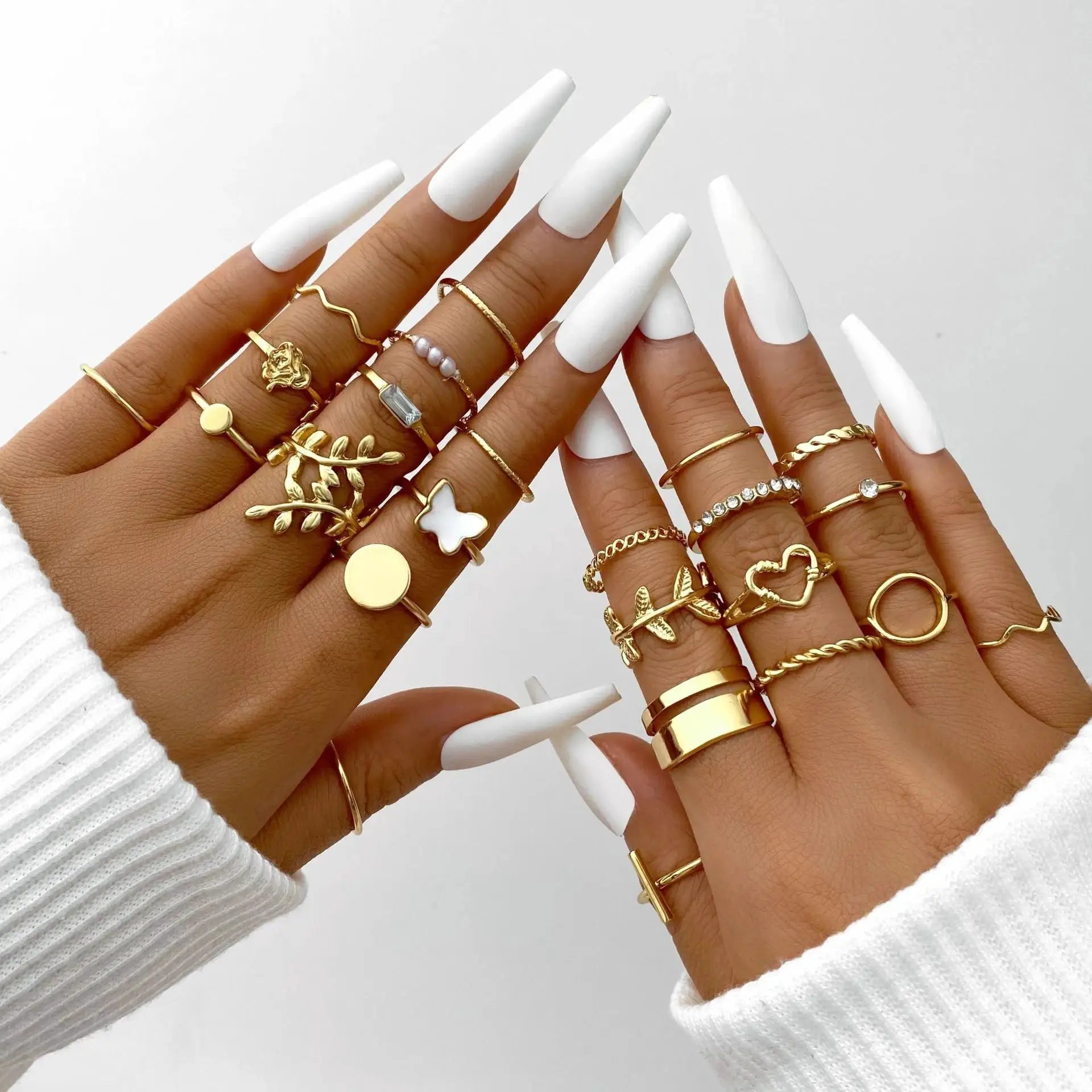 58 Piece Vintage Heart Snake Butterfly Rings Set For Women Gold Plated Geometric Hollow Finger Rings Jewelry Gifts New