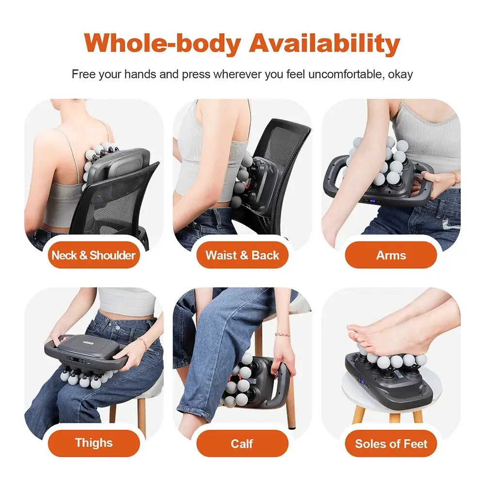16-Head Fascia Gun massage device by Simples Market with high-frequency vibration for neck, back, arms, thighs, calves
