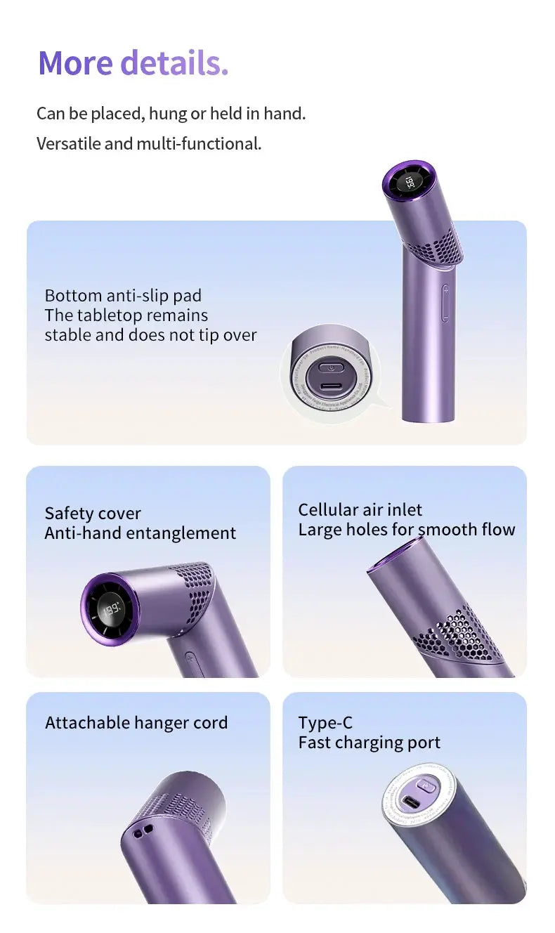 Lipstick-style portable mini fan by Simples Market, purple, USB-C charging