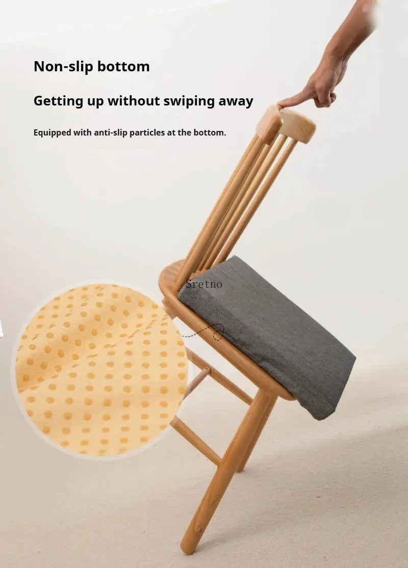 SRETNO natural latex chair cushions set; round yellow anti-slip pad and gray seat cushion on a wooden chair