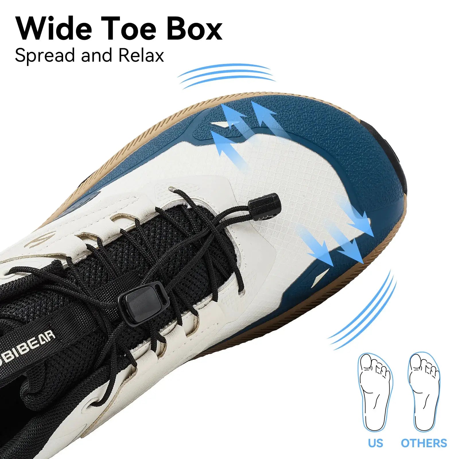 HOBIBEAR unisex running shoes with elastic band closure; white and blue sneakers