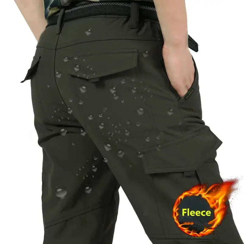Tactical cargo pants for outdoor work by Simples Market, waterproof fleece-lined, olive green