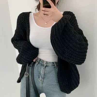 Vintage Harajuku Lantern Sleeve Cardigan Sweater Loose Fit Cozy Y2K Inspired Fall Streetwear