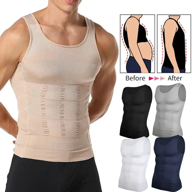Simples Market men's sleeveless compression vest with tummy control in beige; available in 5 color options