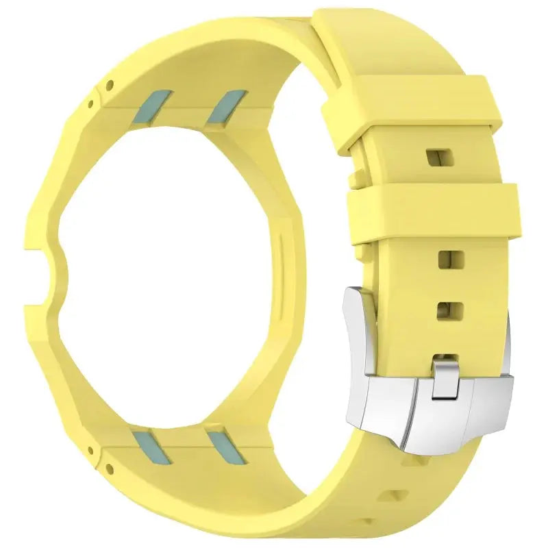 2-in-1 PC Case and silicone strap for Swatch X AP Royal Pop Pocket Watch, Simples Market, yellow with metal buckle