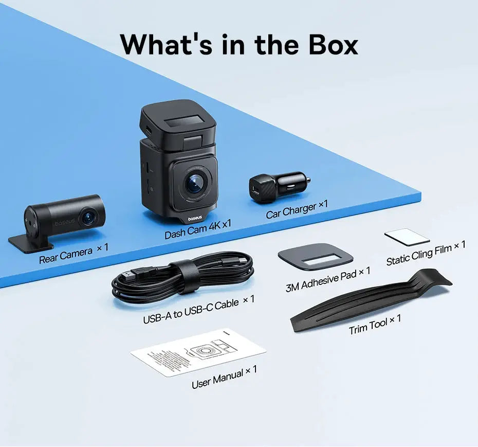 Baseus 4K Dash Cam VD1 Pro front/rear car camera, black, with car charger and USB-C cable
