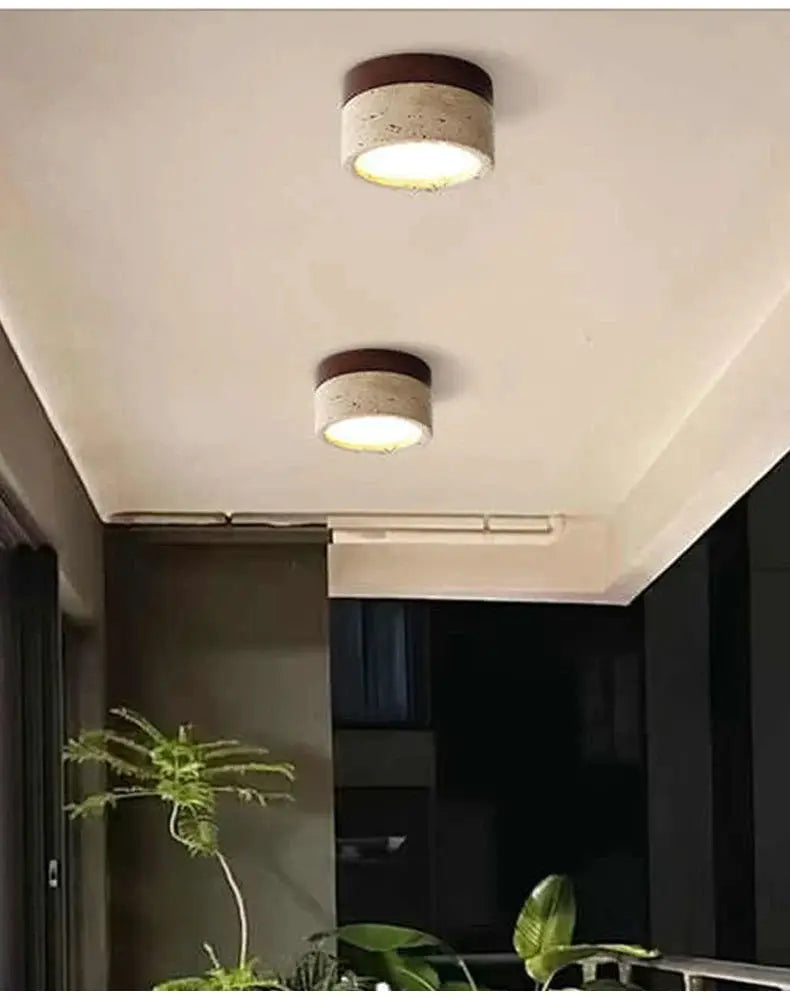 Japanese Wabi Sabi Stone LED ceiling light, cream cylindrical downlights for living room or corridor