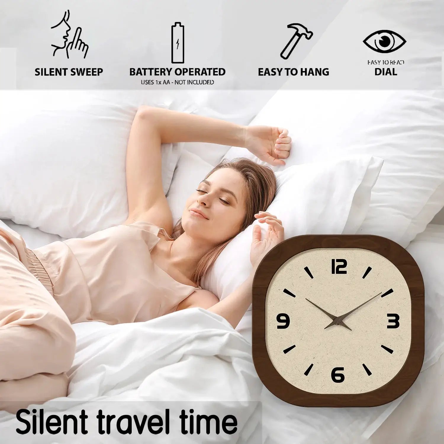 Simples Market French-style retro cream porcelain square wooden wall clock, silent quartz, 12, 14, 16 inch sizes
