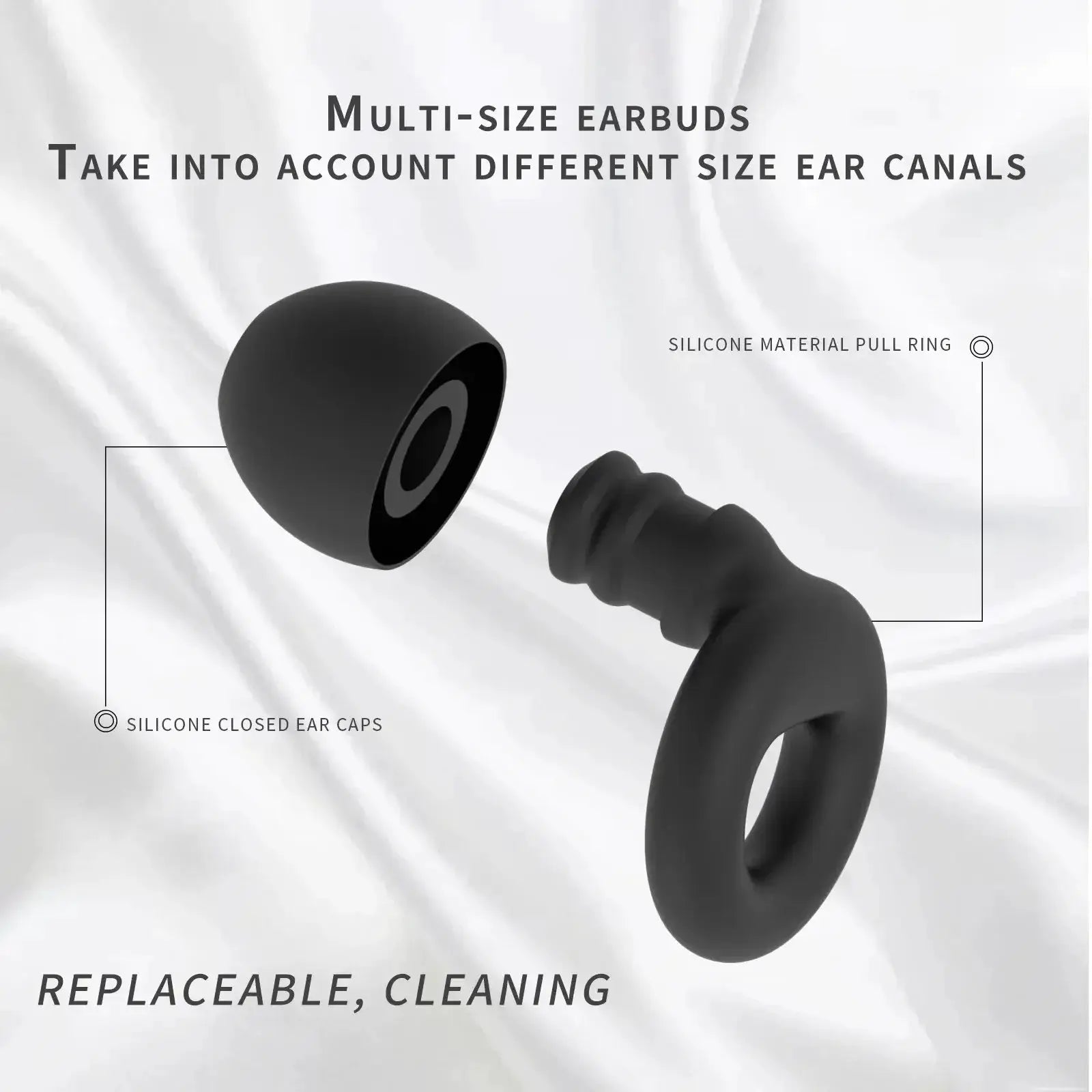 HUAK Quiet Ear Plugs Noise Reduction Reusable Hearing Protection 8 Soft Silicone Ear Tips XS S M L Sleep Swim Work