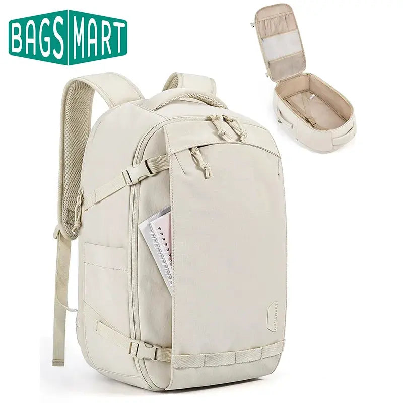 BAGSMART travel backpack set: beige 30L carry-on backpack with organizer case.