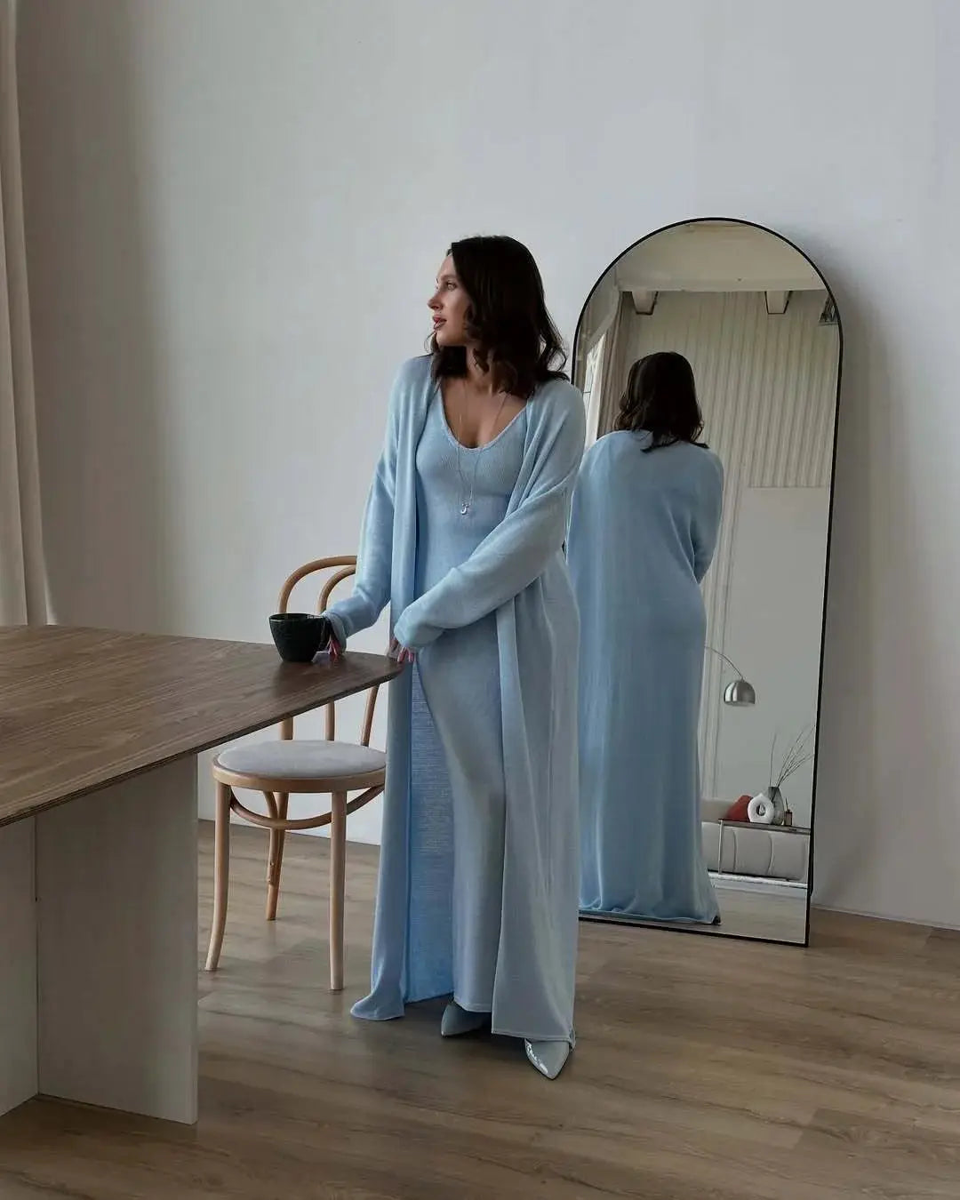 Hirsionsan Soft Loose Women Two Piece Knit Cardigan And Vest Set