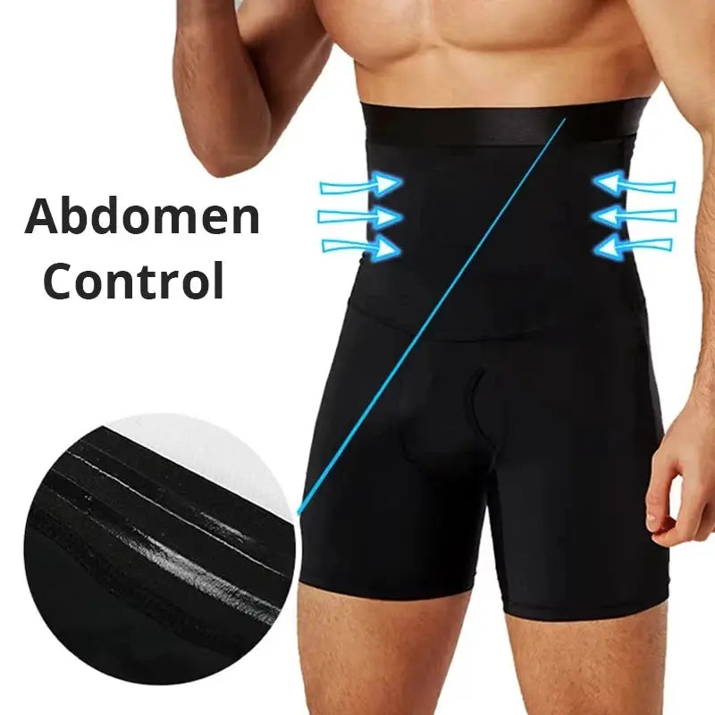 Simples Market men's tummy control shorts; black high-waist body shaper with abdominal compression.