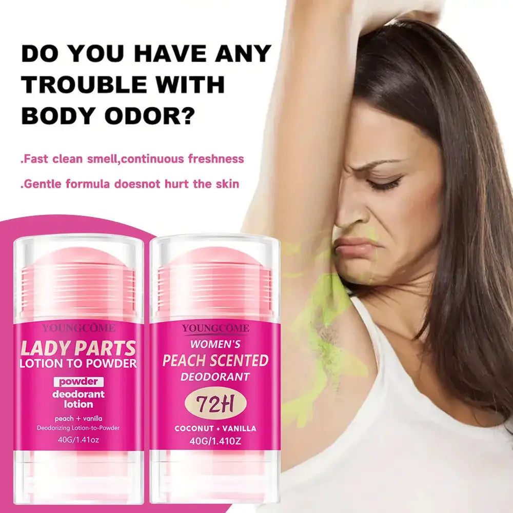 Deodorant sticks: peach-scented, pink Youngcome packaging, 40g each, 2 pcs for women's underarms