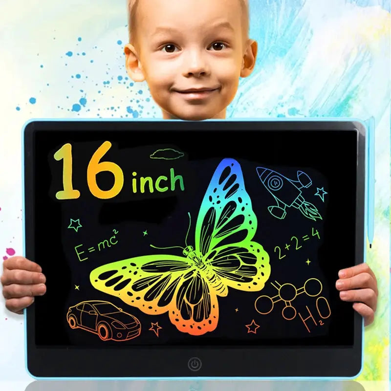 16 inch blue-framed LCD graphic tablet for kids by Simples Market with butterfly artwork