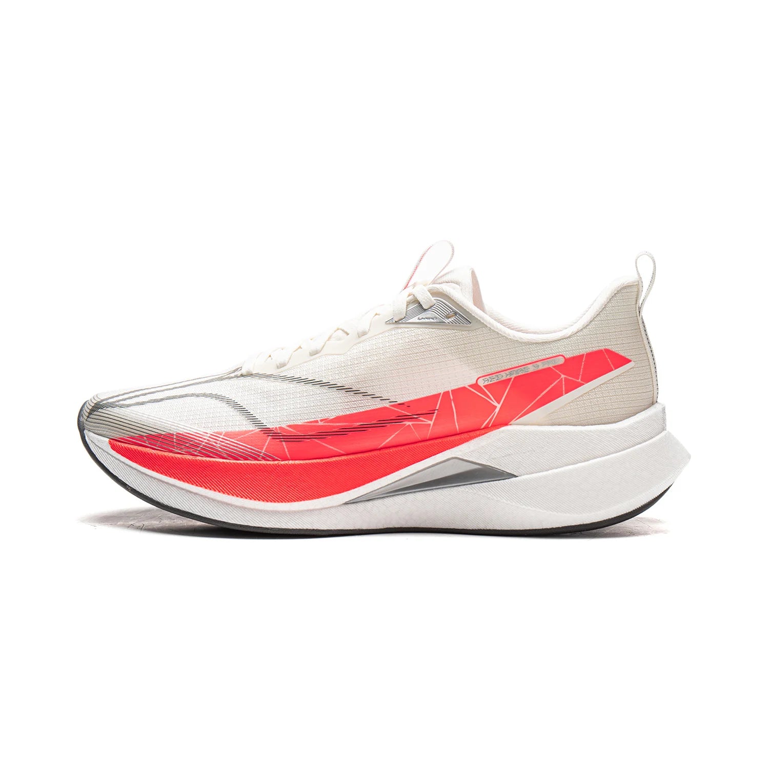 Li-Ning men's RED HARE 9 PRO racing running shoes, white with red midsole graphics and breathable upper.
