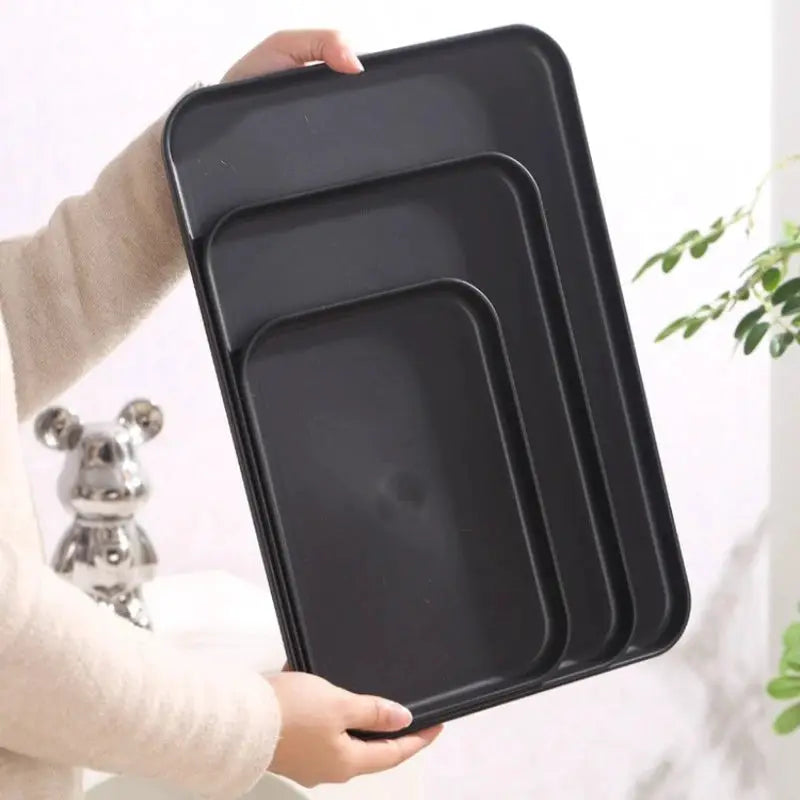 Heavy Duty Black Rectangular Serving Tray Non Slip Surface Grade