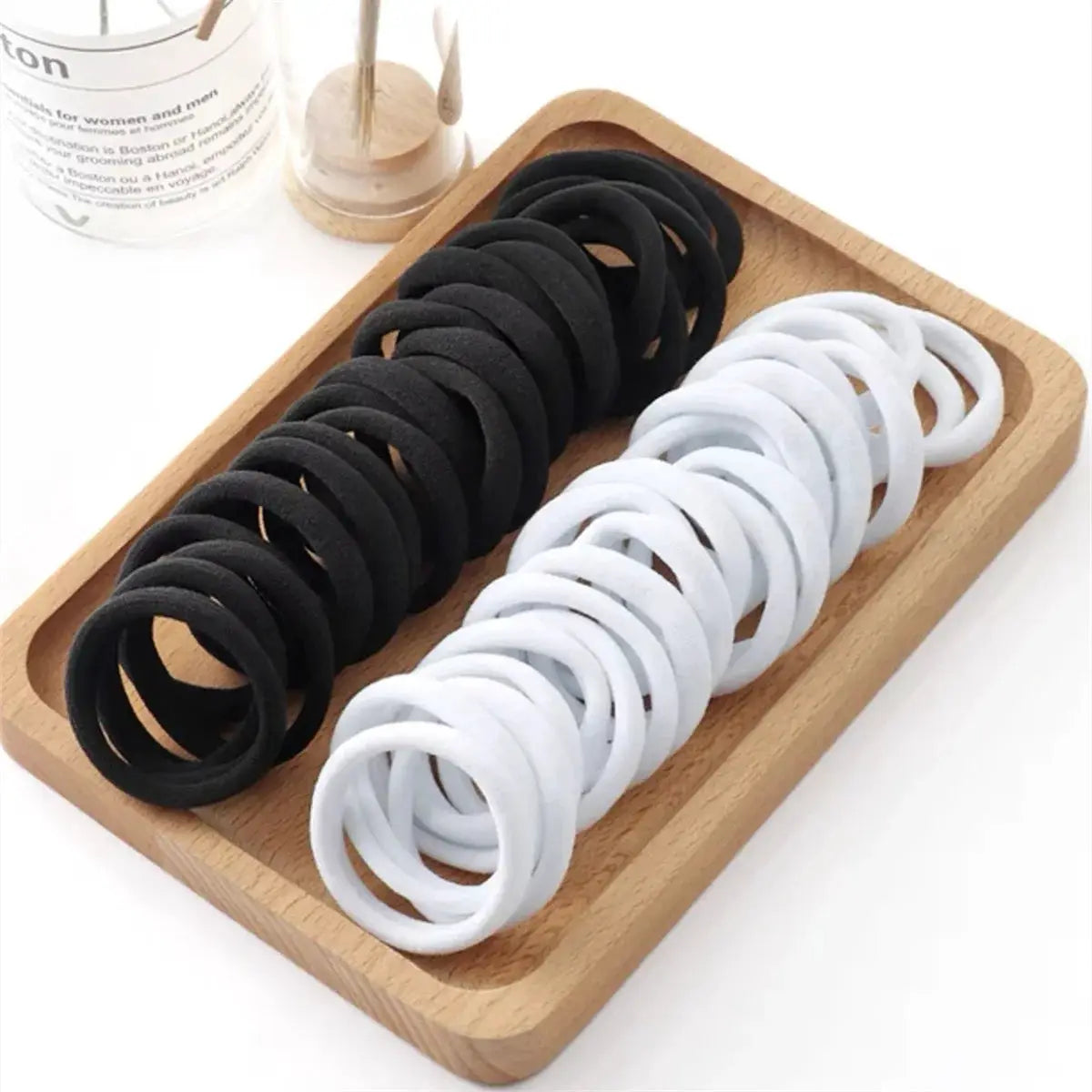 Kids elastic hair bands set in black and white, 20/50/100 pcs, rubber hair ties